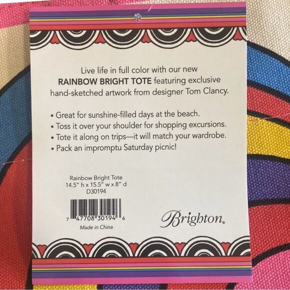 NWT Brighton Rainbow Bright Canvas Tote Bag Love To Be Bold Beach Summer - Picture 11 of 12